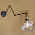 Avtoit | Adjustable 3-Joint Arm Iron Wall Lamp Industry 1 Head Bedroom Wall Reading Light with Globe/Saucer Clear Glass Shade