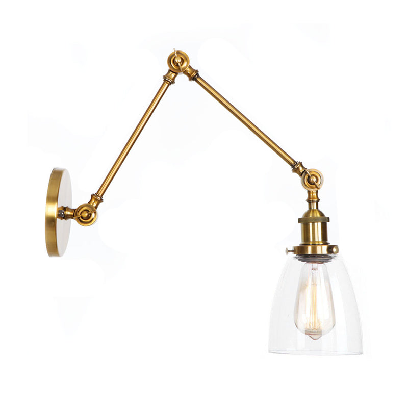Avtoit | 1-Light Clear Glass Wall Light Fixture Aged Brass/Bronze Swing Arm Wall Lamp with Bell/Ball Clear Glass Shade