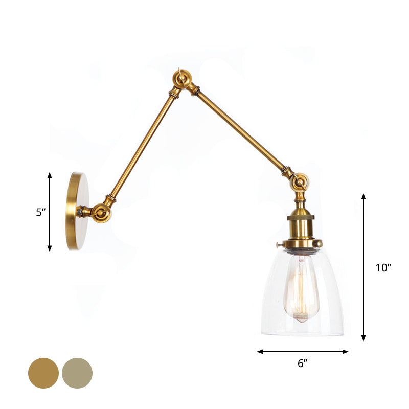 Avtoit | 1-Light Clear Glass Wall Light Fixture Aged Brass/Bronze Swing Arm Wall Lamp with Bell/Ball Clear Glass Shade
