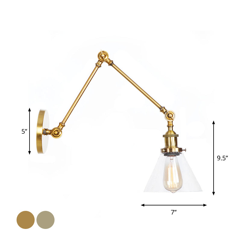 Avtoit | 1-Light Clear Glass Wall Light Fixture Aged Brass/Bronze Swing Arm Wall Lamp with Bell/Ball Clear Glass Shade