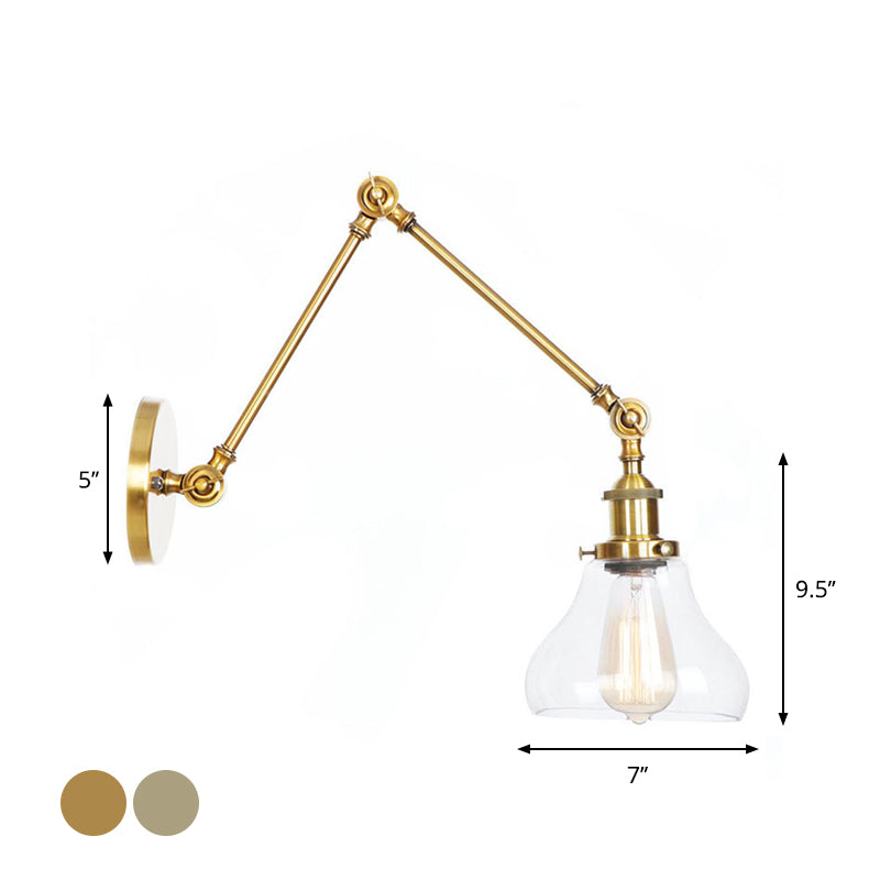 Avtoit | 1-Light Clear Glass Wall Light Fixture Aged Brass/Bronze Swing Arm Wall Lamp with Bell/Ball Clear Glass Shade