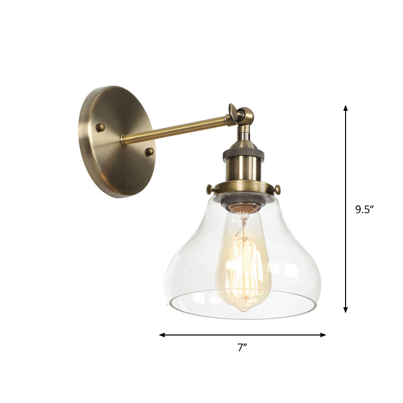 Avtoit | Brass Cone/Bell Swing Shade Wall Lamp Industrial Clear Glass Single Dining Room Wall Mount Light