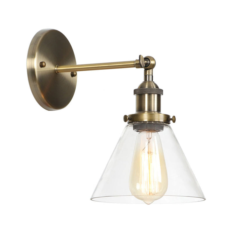 Avtoit | Brass Cone/Bell Swing Shade Wall Lamp Industrial Clear Glass Single Dining Room Wall Mount Light
