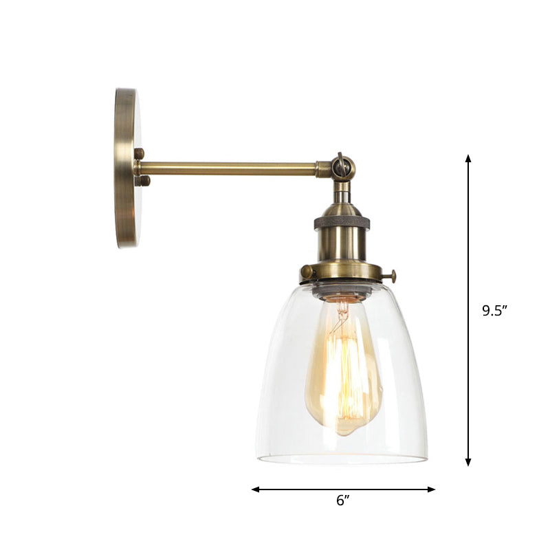 Avtoit | Brass Cone/Bell Swing Shade Wall Lamp Industrial Clear Glass Single Dining Room Wall Mount Light