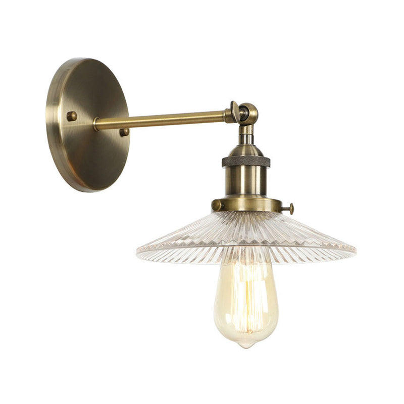 Avtoit | Brass Cone/Bell Swing Shade Wall Lamp Industrial Clear Glass Single Dining Room Wall Mount Light