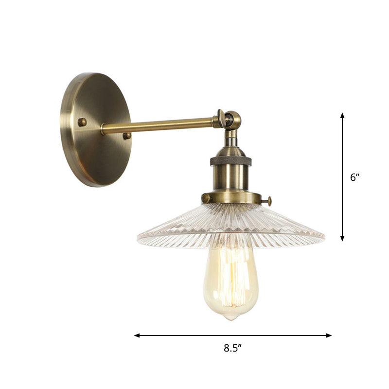 Avtoit | Brass Cone/Bell Swing Shade Wall Lamp Industrial Clear Glass Single Dining Room Wall Mount Light