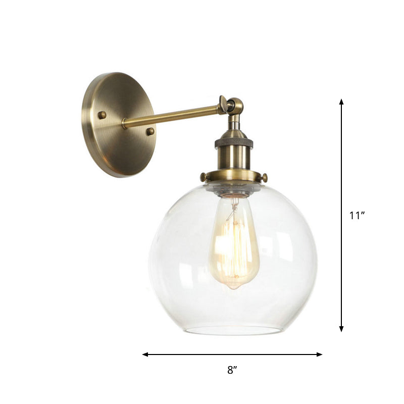 Avtoit | Brass Cone/Bell Swing Shade Wall Lamp Industrial Clear Glass Single Dining Room Wall Mount Light