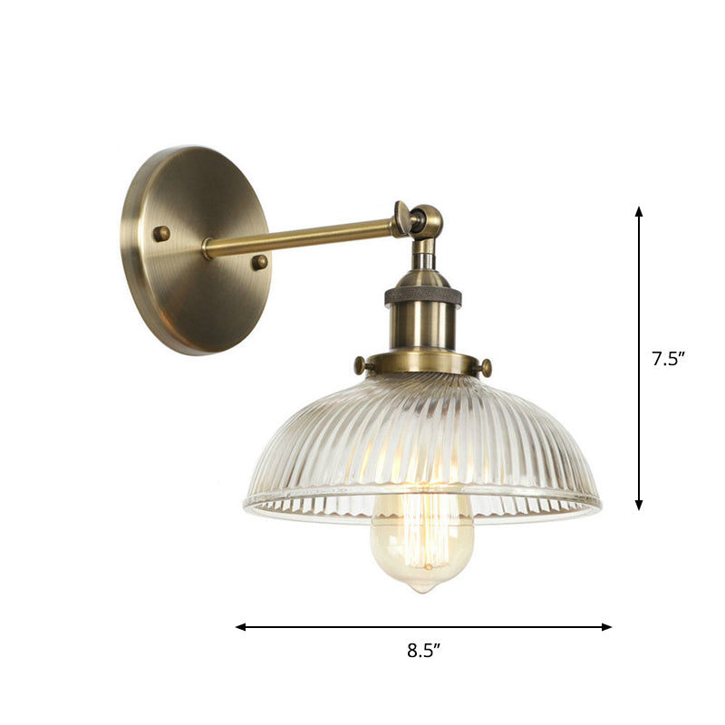 Avtoit | Brass Cone/Bell Swing Shade Wall Lamp Industrial Clear Glass Single Dining Room Wall Mount Light