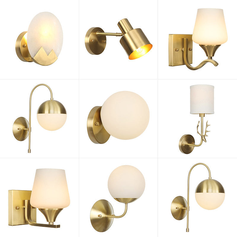 Avtoit | Brass 1-Light Wall Lamp Fixture Antique Frosted White Glass Tulip Shade/Cylinder Wall Mount Light with Arm