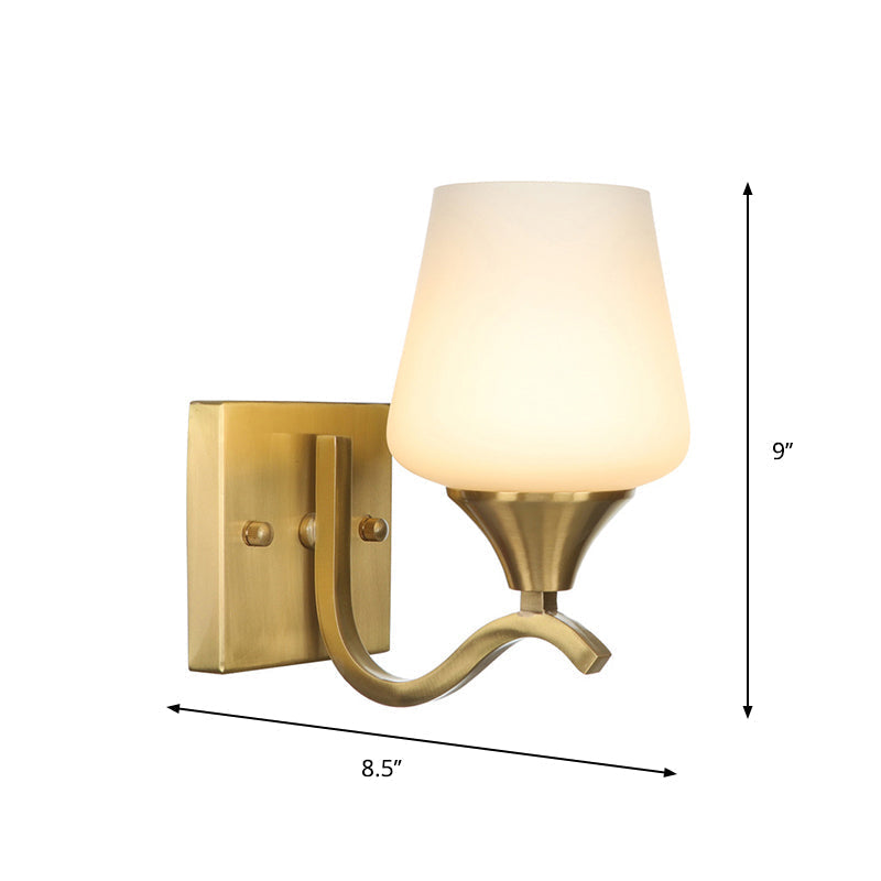 Avtoit | Brass 1-Light Wall Lamp Fixture Antique Frosted White Glass Tulip Shade/Cylinder Wall Mount Light with Arm