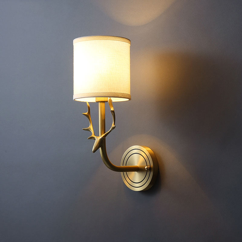 Avtoit | Brass 1-Light Wall Lamp Fixture Antique Frosted White Glass Tulip Shade/Cylinder Wall Mount Light with Arm