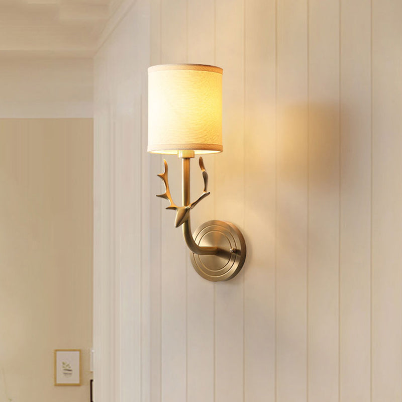 Avtoit | Brass 1-Light Wall Lamp Fixture Antique Frosted White Glass Tulip Shade/Cylinder Wall Mount Light with Arm