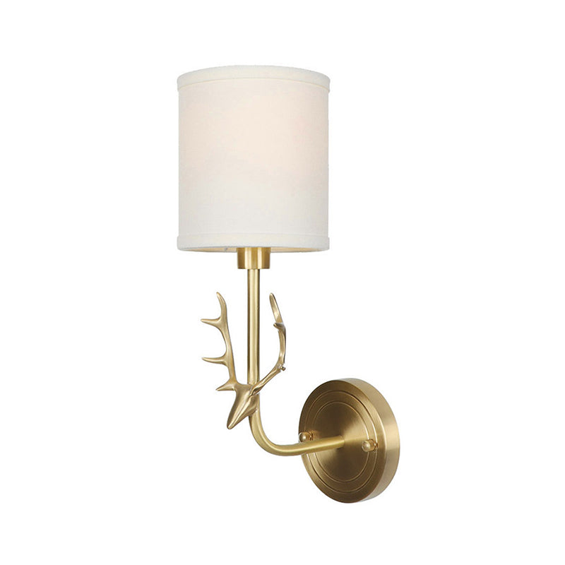 Avtoit | Brass 1-Light Wall Lamp Fixture Antique Frosted White Glass Tulip Shade/Cylinder Wall Mount Light with Arm
