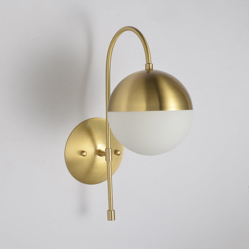 Avtoit | Brass 1-Light Wall Lamp Fixture Antique Frosted White Glass Tulip Shade/Cylinder Wall Mount Light with Arm
