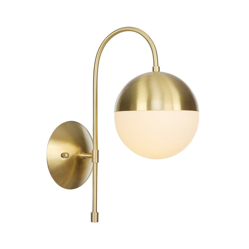Avtoit | Brass 1-Light Wall Lamp Fixture Antique Frosted White Glass Tulip Shade/Cylinder Wall Mount Light with Arm