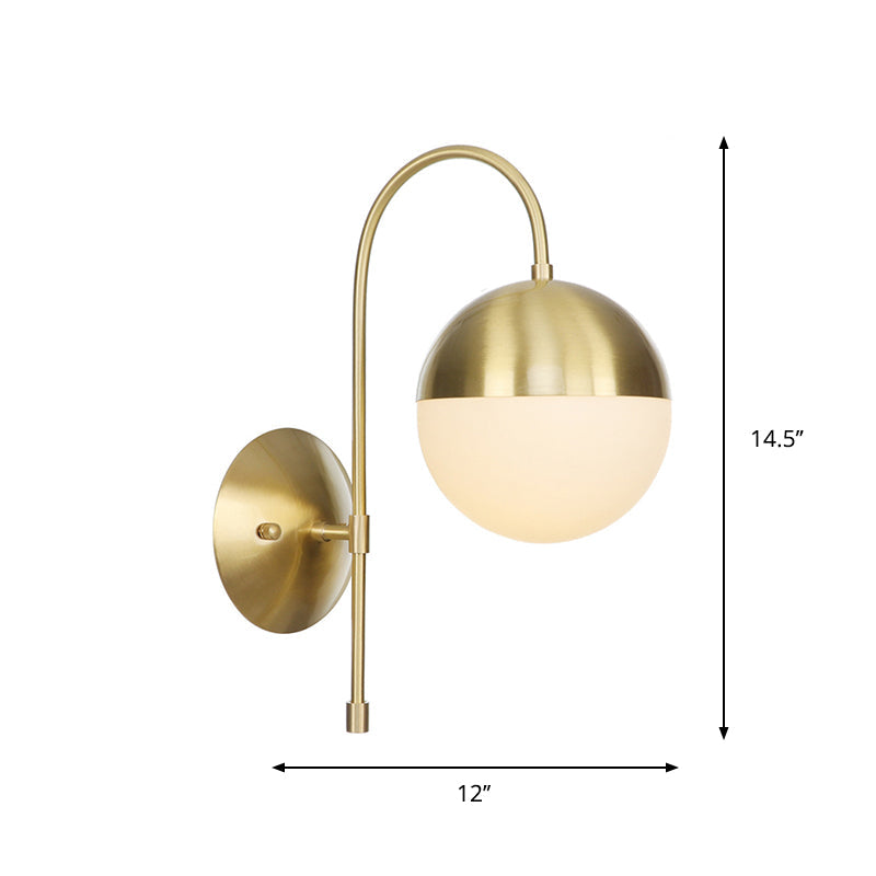 Avtoit | Brass 1-Light Wall Lamp Fixture Antique Frosted White Glass Tulip Shade/Cylinder Wall Mount Light with Arm