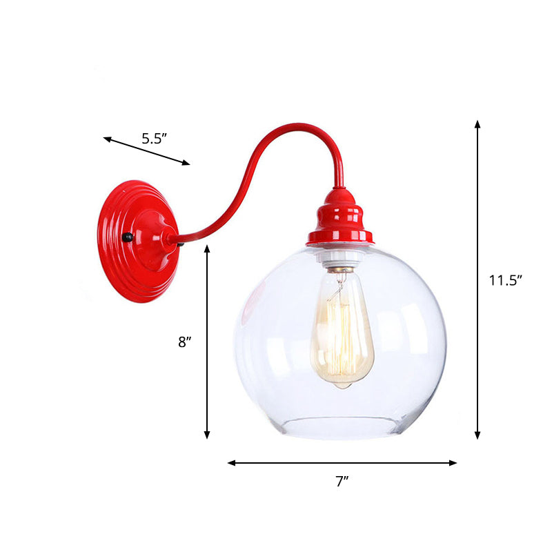 Avtoit | Iron Red Wall Lighting Kit Gooseneck 1 Bulb Loft Style Wall Lighting with Cone/Sphere/Bell Clear Glass Shade
