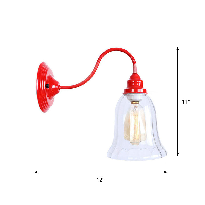 Avtoit | Iron Red Wall Lighting Kit Gooseneck 1 Bulb Loft Style Wall Lighting with Cone/Sphere/Bell Clear Glass Shade
