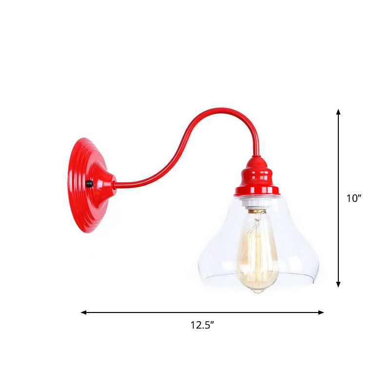 Avtoit | Iron Red Wall Lighting Kit Gooseneck 1 Bulb Loft Style Wall Lighting with Cone/Sphere/Bell Clear Glass Shade