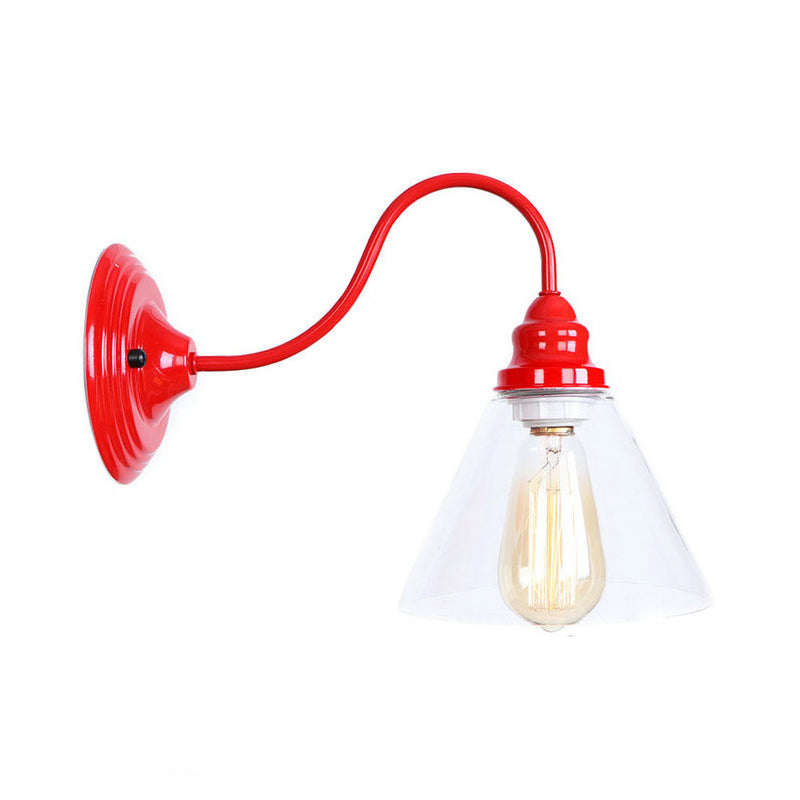 Avtoit | Iron Red Wall Lighting Kit Gooseneck 1 Bulb Loft Style Wall Lighting with Cone/Sphere/Bell Clear Glass Shade