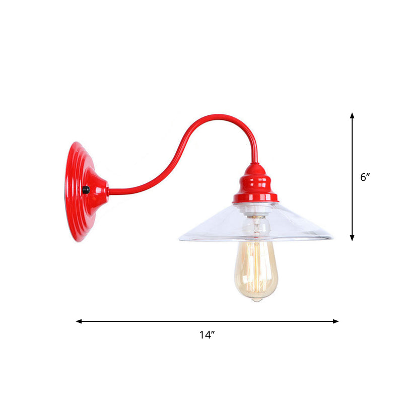 Avtoit | Iron Red Wall Lighting Kit Gooseneck 1 Bulb Loft Style Wall Lighting with Cone/Sphere/Bell Clear Glass Shade