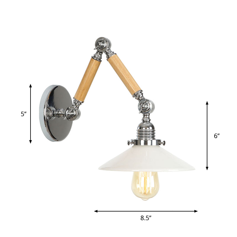 Avtoit | Brown-Silver 1-Bulb Reading Wall Light Loft Clear Glass Bulb/Plate/Bell Shade Wall Lighting with Wood 2-Joint Adjustable Arm