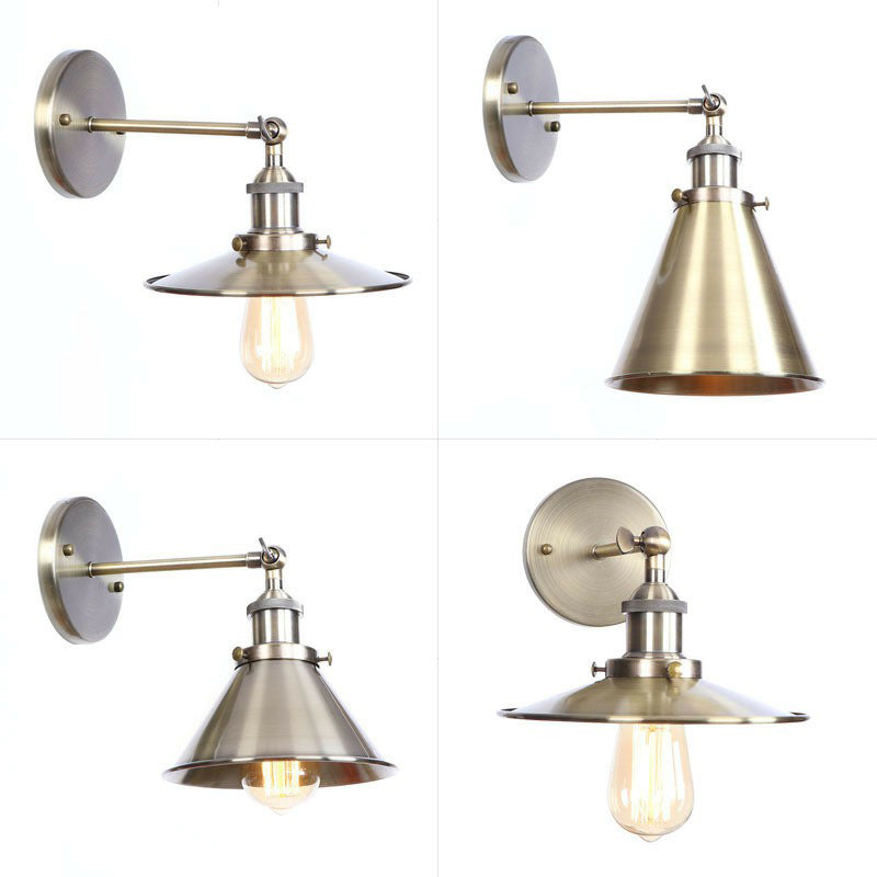 Avtoit | Bronze 1-Light Wall Spotlight Industrial Iron Rolled Edge Dish/Cone/Horn Wall Mount Light Fixture with Swivel Joint