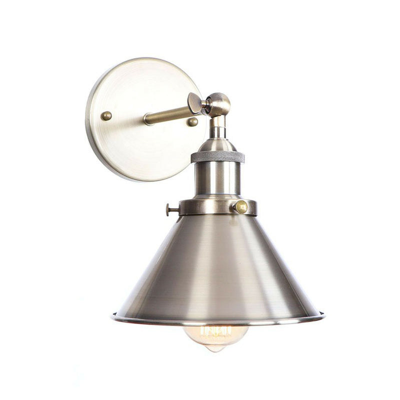 Avtoit | Bronze 1-Light Wall Spotlight Industrial Iron Rolled Edge Dish/Cone/Horn Wall Mount Light Fixture with Swivel Joint