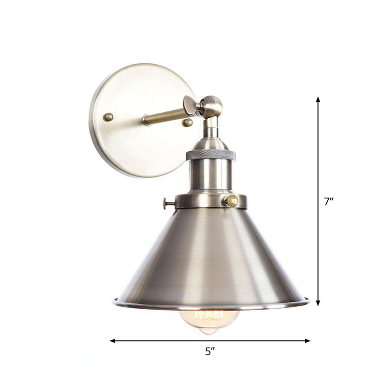 Avtoit | Bronze 1-Light Wall Spotlight Industrial Iron Rolled Edge Dish/Cone/Horn Wall Mount Light Fixture with Swivel Joint