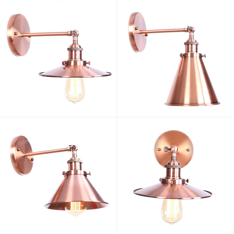 Avtoit | Adjustable Iron Copper Wall Reading Camp Horn/Bowl/Cone Single Lamp Loft Style Wall Lamp for Living Room