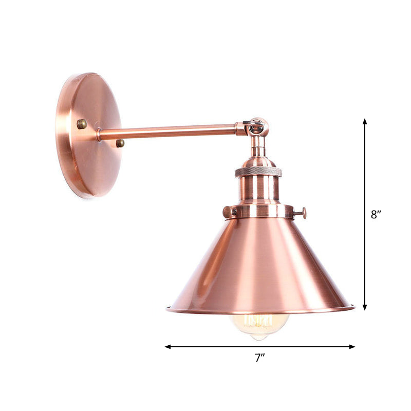 Avtoit | Adjustable Iron Copper Wall Reading Camp Horn/Bowl/Cone Single Lamp Loft Style Wall Lamp for Living Room