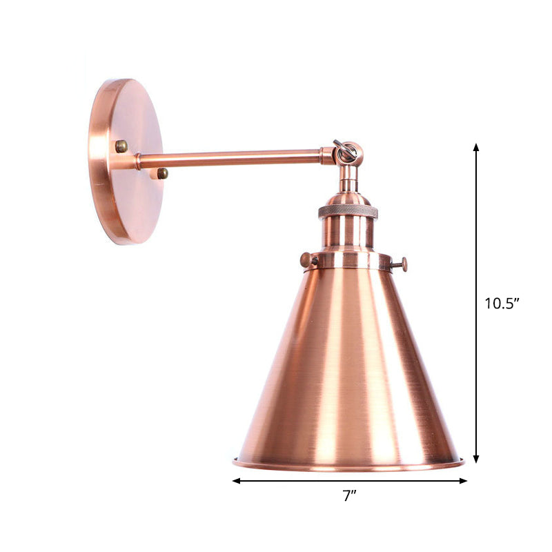 Avtoit | Adjustable Iron Copper Wall Reading Camp Horn/Bowl/Cone Single Lamp Loft Style Wall Lamp for Living Room