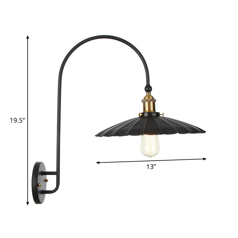 Avtoit | Iron Barn/Bowl/Wave Cut Wall Light Kit Vintage 1 Bulb Nightstand Reading Wall Lamp with Curved Arm in Black