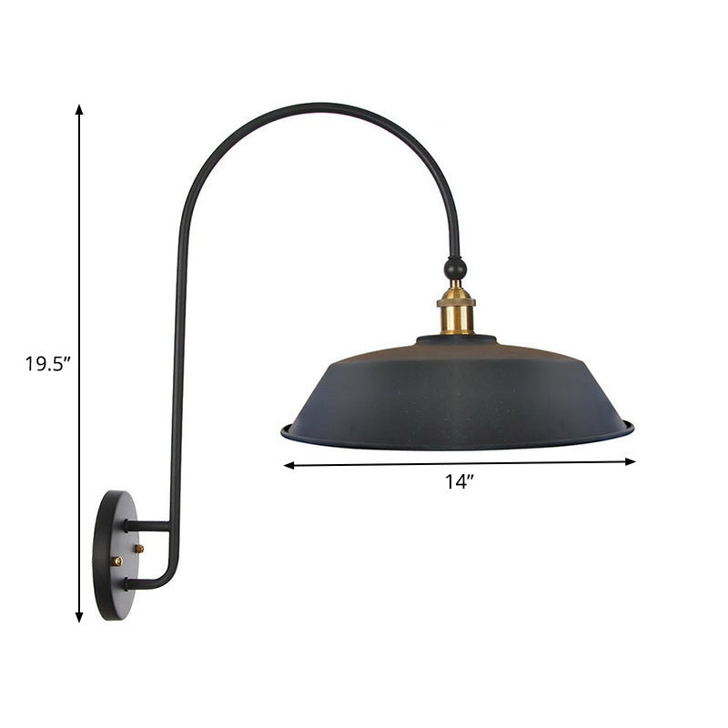 Avtoit | Iron Barn/Bowl/Wave Cut Wall Light Kit Vintage 1 Bulb Nightstand Reading Wall Lamp with Curved Arm in Black