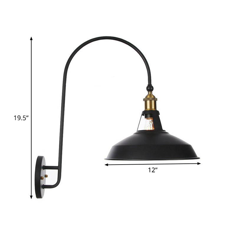 Avtoit | Iron Barn/Bowl/Wave Cut Wall Light Kit Vintage 1 Bulb Nightstand Reading Wall Lamp with Curved Arm in Black