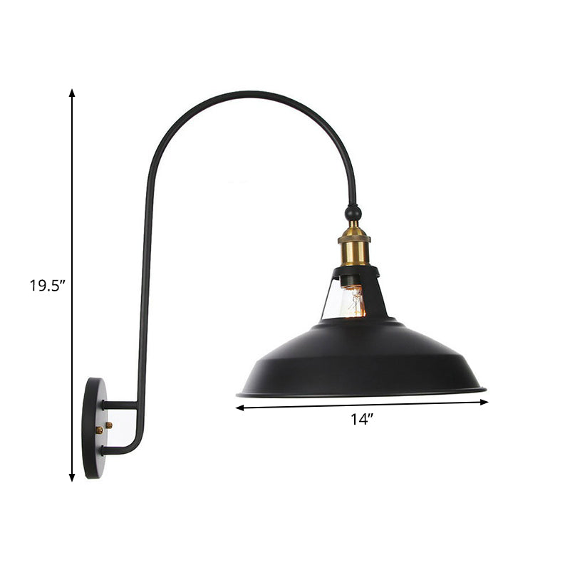 Avtoit | Iron Barn/Bowl/Wave Cut Wall Light Kit Vintage 1 Bulb Nightstand Reading Wall Lamp with Curved Arm in Black