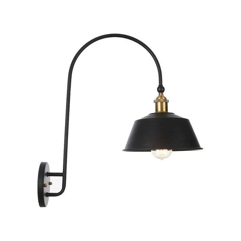 Avtoit | Iron Barn/Bowl/Wave Cut Wall Light Kit Vintage 1 Bulb Nightstand Reading Wall Lamp with Curved Arm in Black