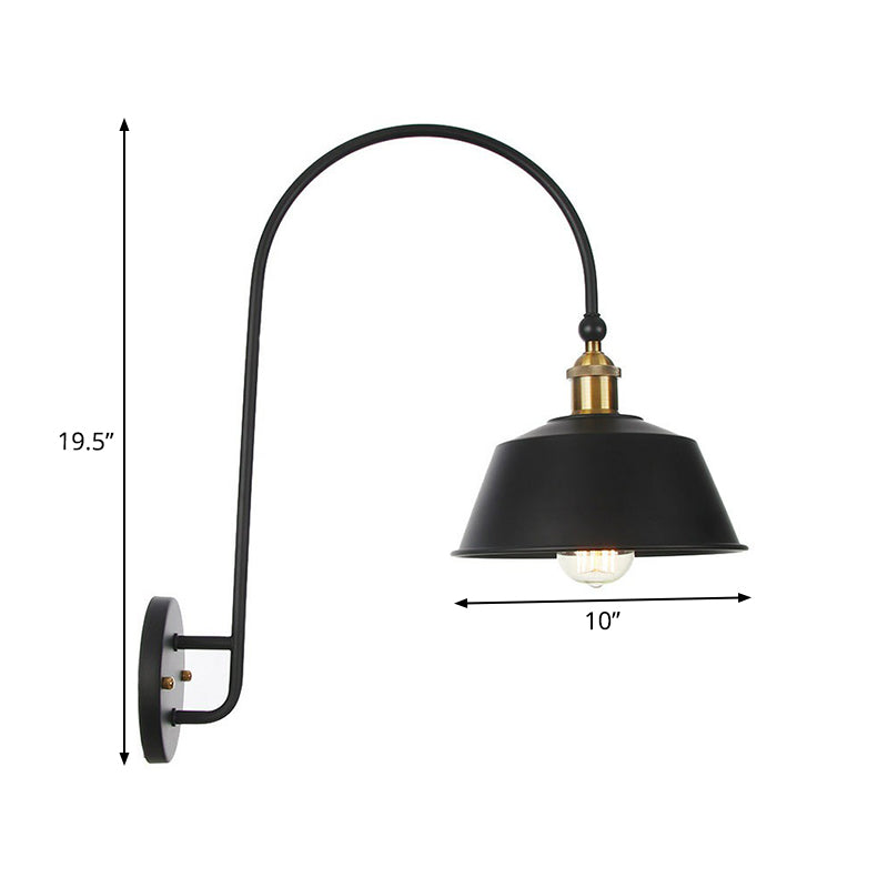 Avtoit | Iron Barn/Bowl/Wave Cut Wall Light Kit Vintage 1 Bulb Nightstand Reading Wall Lamp with Curved Arm in Black