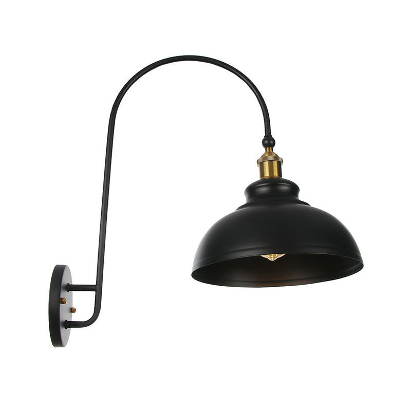 Avtoit | Iron Barn/Bowl/Wave Cut Wall Light Kit Vintage 1 Bulb Nightstand Reading Wall Lamp with Curved Arm in Black