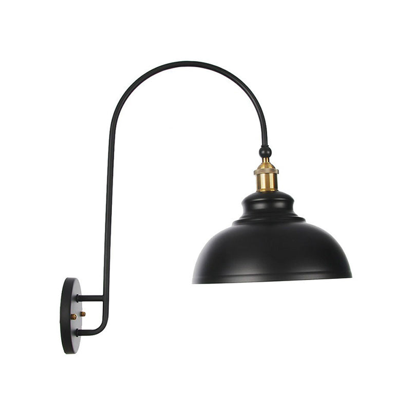 Avtoit | Iron Barn/Bowl/Wave Cut Wall Light Kit Vintage 1 Bulb Nightstand Reading Wall Lamp with Curved Arm in Black
