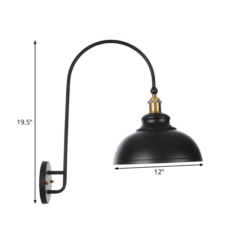 Avtoit | Iron Barn/Bowl/Wave Cut Wall Light Kit Vintage 1 Bulb Nightstand Reading Wall Lamp with Curved Arm in Black