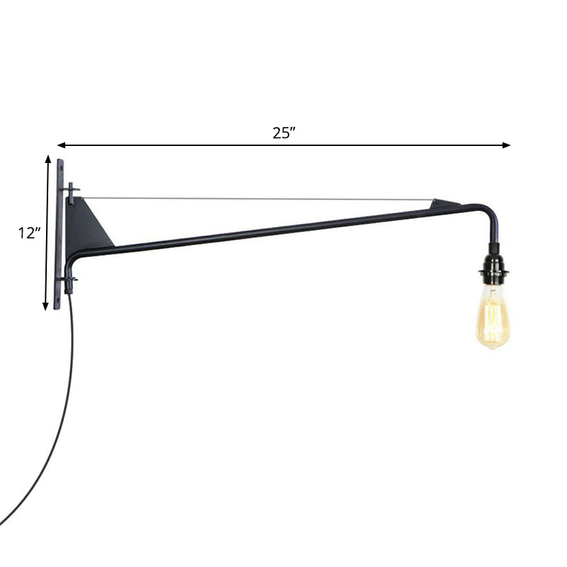 Avtoit | Industrial Scalloped/Exposed Wall Lamp 1/2-Light Iron Plug-in Wall Mounted Lighting with Long Swing Arm in Black