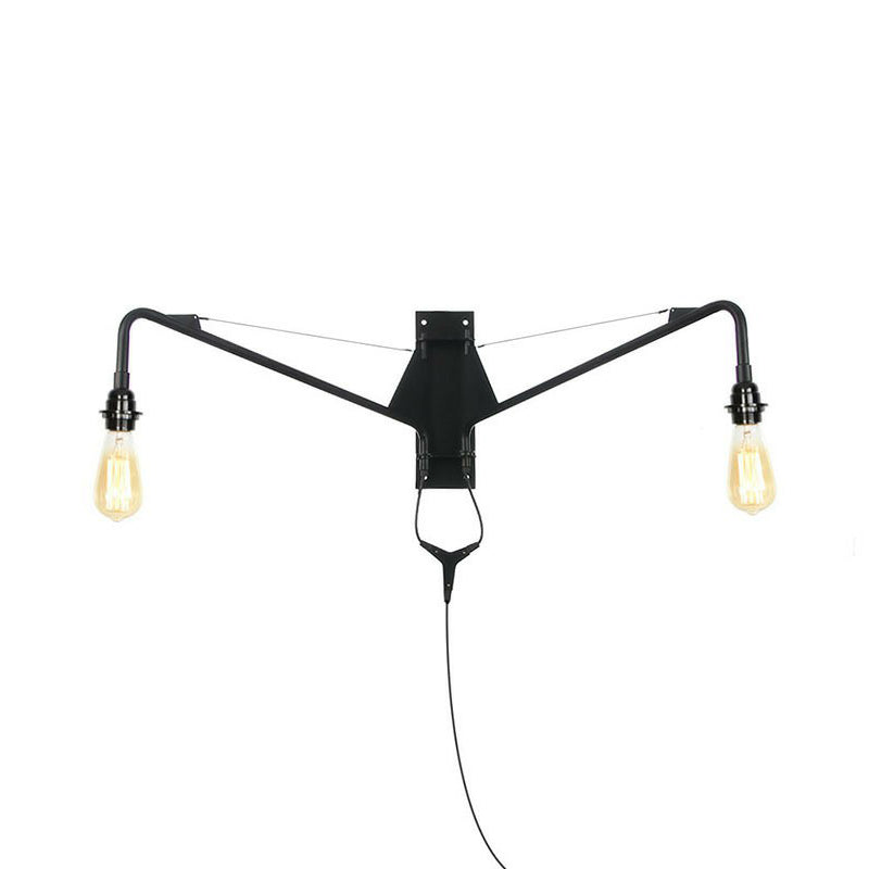 Avtoit | Industrial Scalloped/Exposed Wall Lamp 1/2-Light Iron Plug-in Wall Mounted Lighting with Long Swing Arm in Black