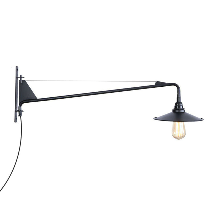 Avtoit | Industrial Scalloped/Exposed Wall Lamp 1/2-Light Iron Plug-in Wall Mounted Lighting with Long Swing Arm in Black