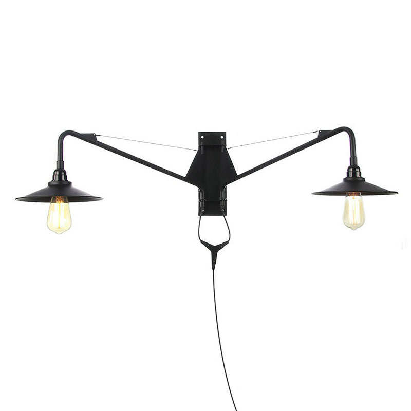 Avtoit | Industrial Scalloped/Exposed Wall Lamp 1/2-Light Iron Plug-in Wall Mounted Lighting with Long Swing Arm in Black