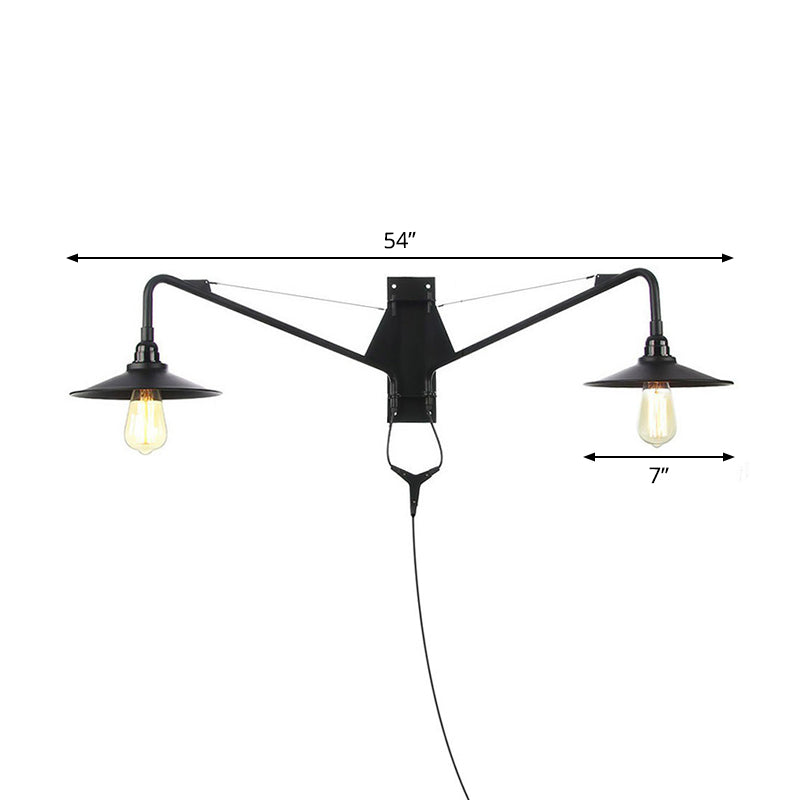 Avtoit | Industrial Scalloped/Exposed Wall Lamp 1/2-Light Iron Plug-in Wall Mounted Lighting with Long Swing Arm in Black