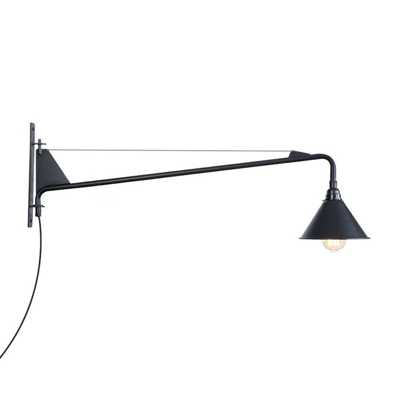 Avtoit | Industrial Scalloped/Exposed Wall Lamp 1/2-Light Iron Plug-in Wall Mounted Lighting with Long Swing Arm in Black