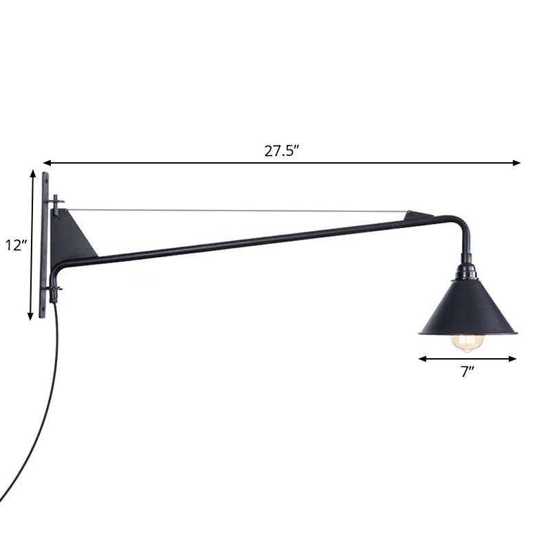 Avtoit | Industrial Scalloped/Exposed Wall Lamp 1/2-Light Iron Plug-in Wall Mounted Lighting with Long Swing Arm in Black