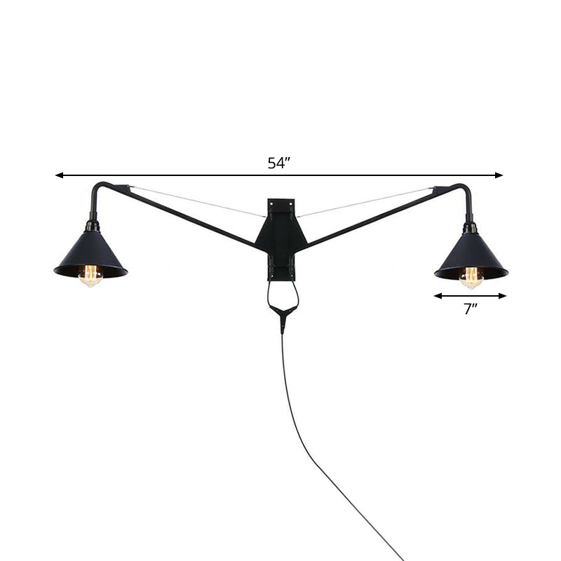Avtoit | Industrial Scalloped/Exposed Wall Lamp 1/2-Light Iron Plug-in Wall Mounted Lighting with Long Swing Arm in Black