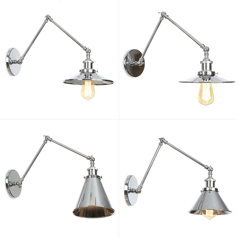 Avtoit | Saucer/Cone/Horn Nightstand Reading Wall Lamp Factory Metal Single 6"/8" W Chrome Wall-Mounted Light Fixture with Rotatable Arm